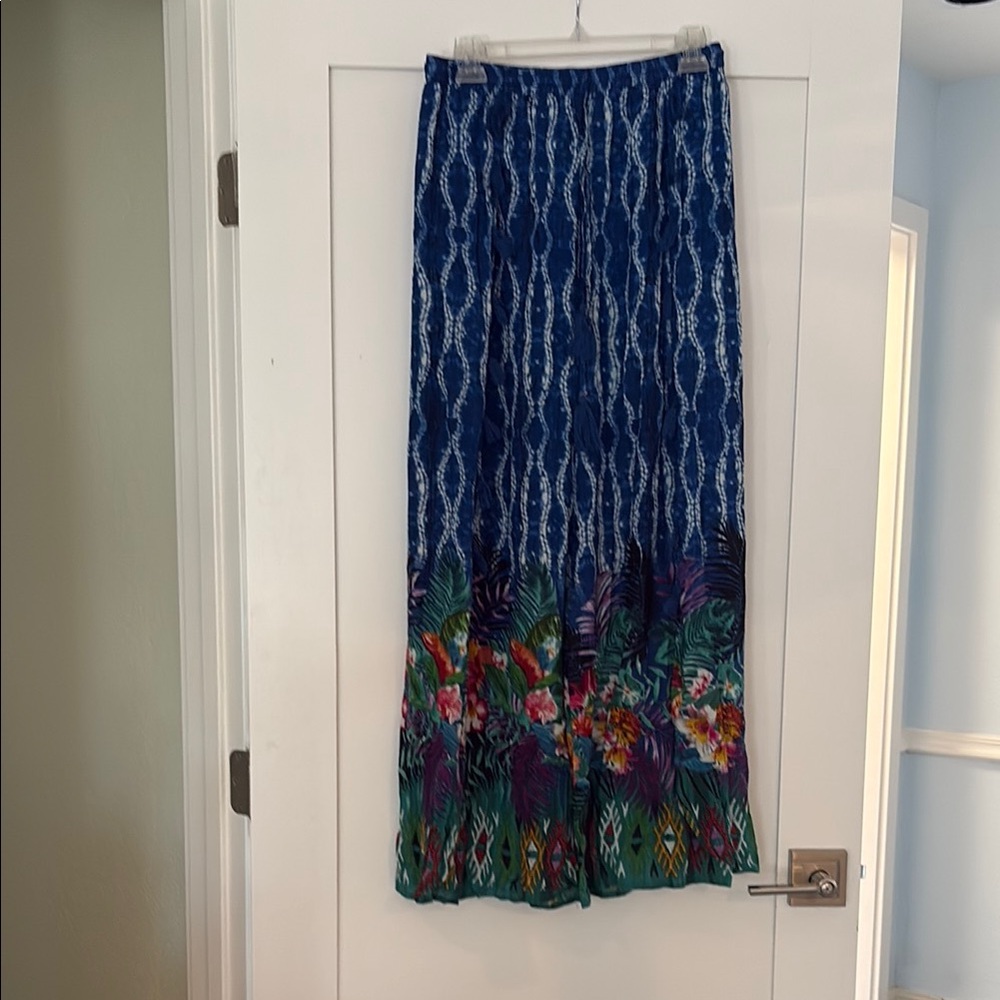 Blue and Green Patterned Women's wide leg summer beach pants